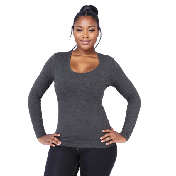 Ladies 150g Fashion Fit T-Shirt - long sleeve - Charcoal - End Of Range