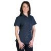 ROB2C1 model - navy Roselina Blouse Short Sleeve - Check 1